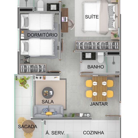 2 dorms - 60m² | 1 ou 2 vagas