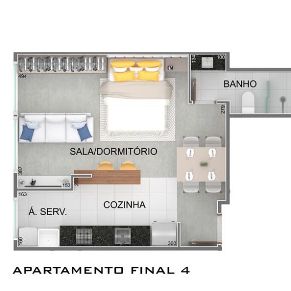 Studio - 38m² | 1 vaga